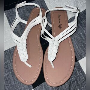 American Eagle White Braided Sandals